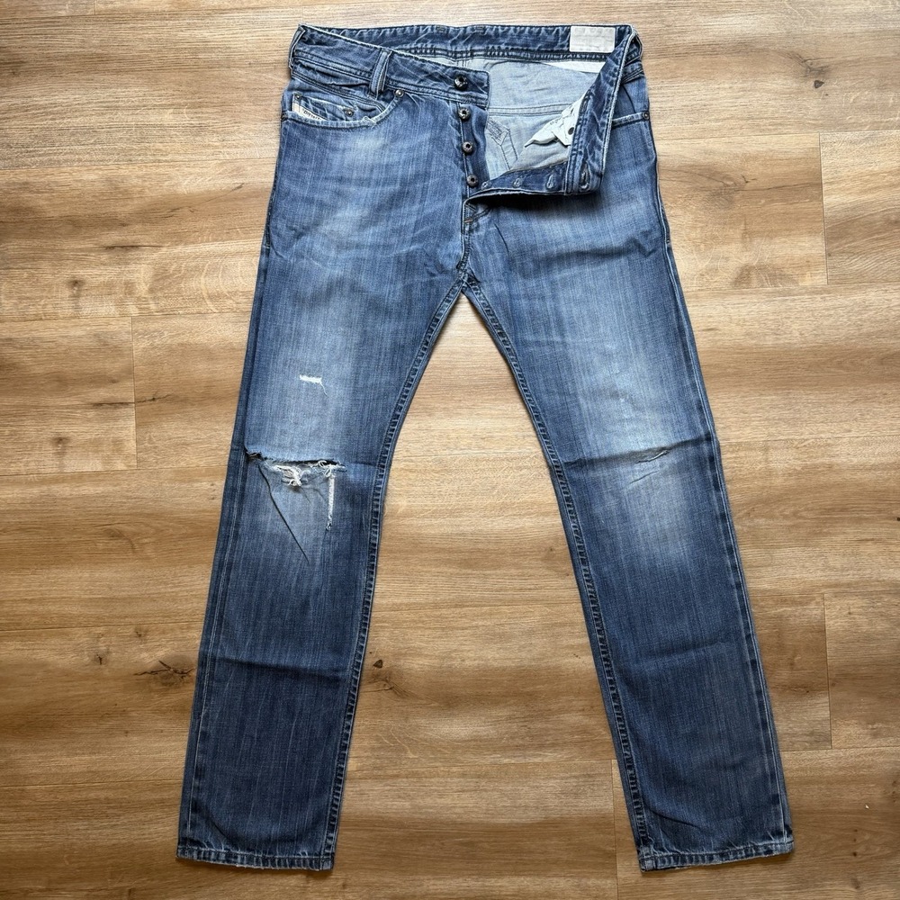 Diesel Iakop Jeans Men 29x30 Blue Regular Slim Tapered Thrashed Made Italy 0831Q